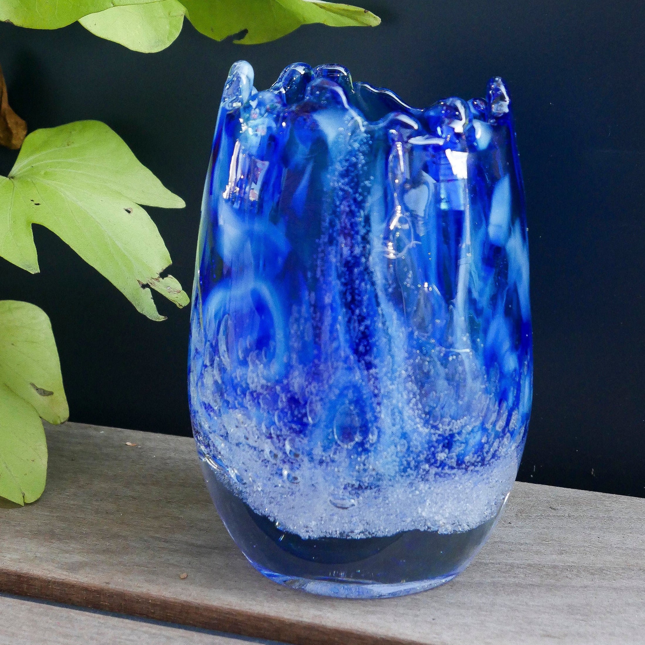 Blown Glass Tall Votive -Waterfall