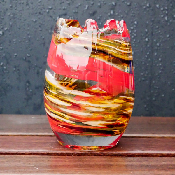 Large Blown Glass Votive. Red and Golden Brown.