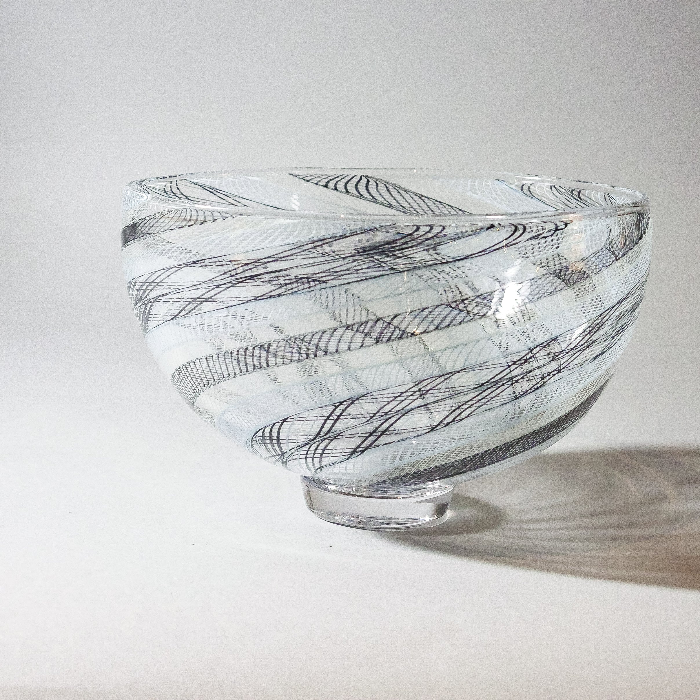 Large Blown Bowl:  Latticino Grigio