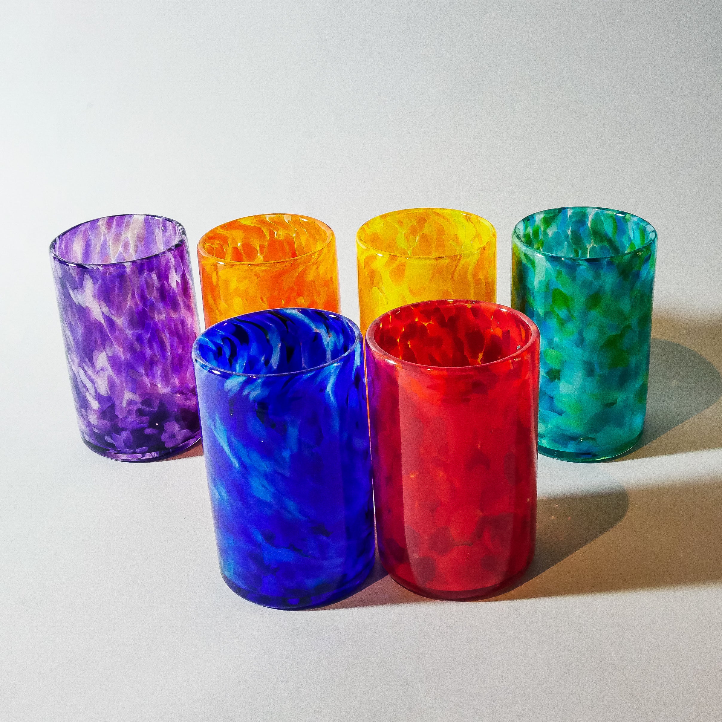 Tall Water Glasses: Nine Colors  Art by Fire Glass Gallery and School